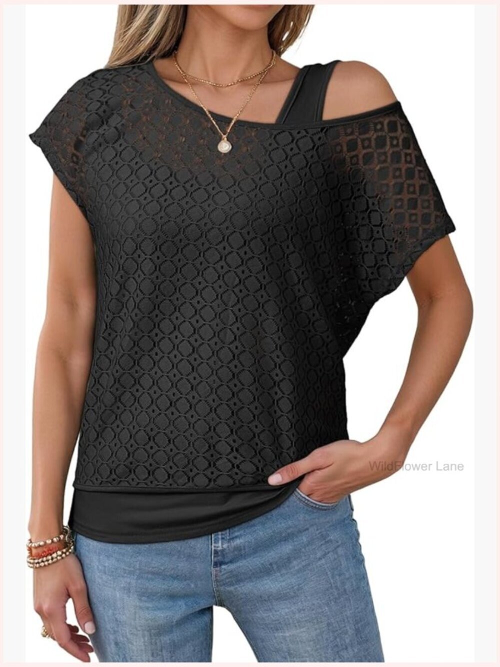 Crochet Hollow Out Lace Boho Two Piece Tunic Cover Up Blouse Set
